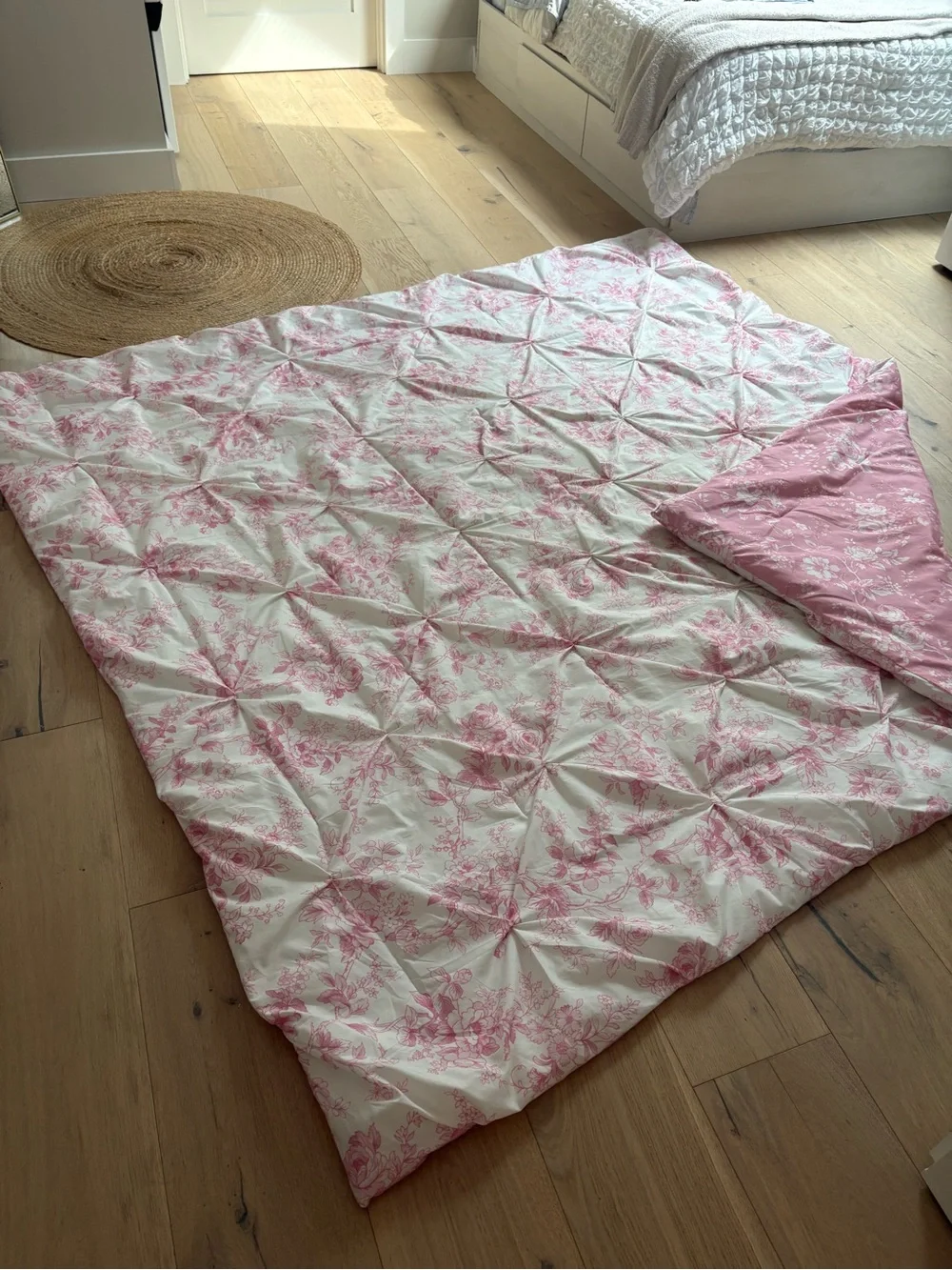 LoveShackFancy Pink and White Floral Quilted Comforter